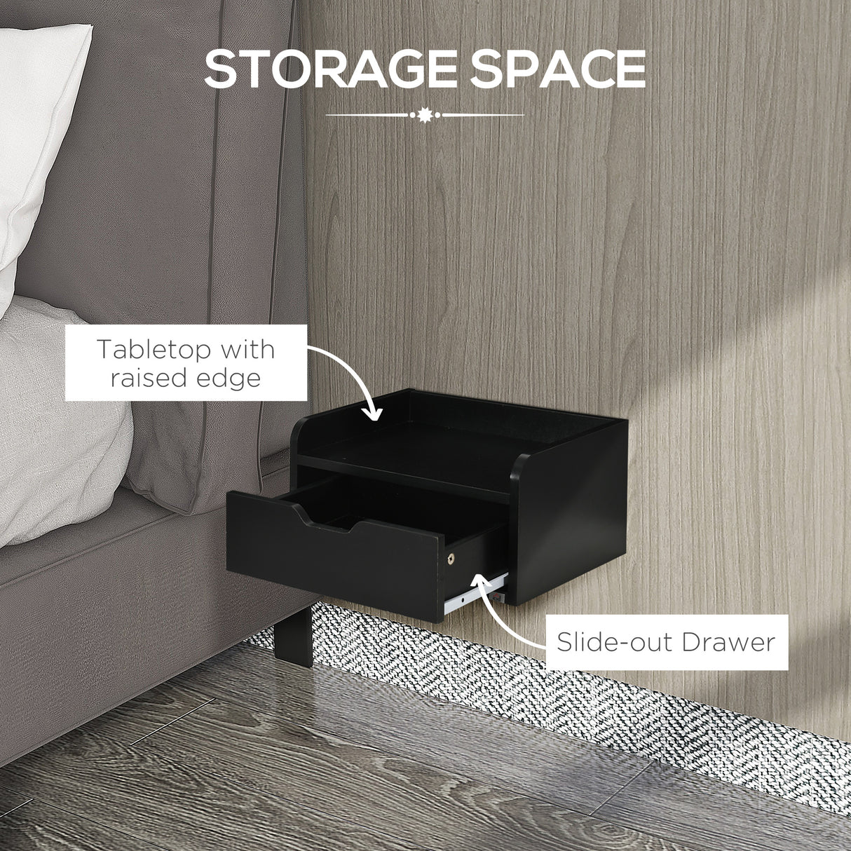 easycomfort easycomfort set 2 comodini sospesi in truciolato nero per camera da letto e soggiorno 40x30x19 5 cm nero