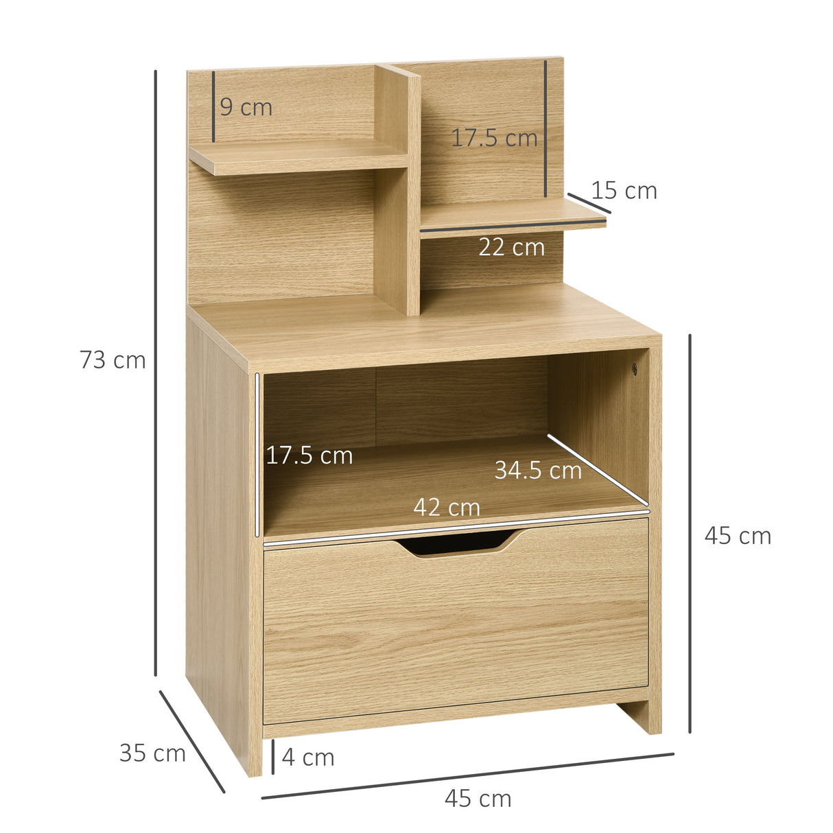 easycomfort easycomfort comodino con 2 ripiani aperti e cassetto in truciolato per camera da letto e salotto 45x35x73 cm