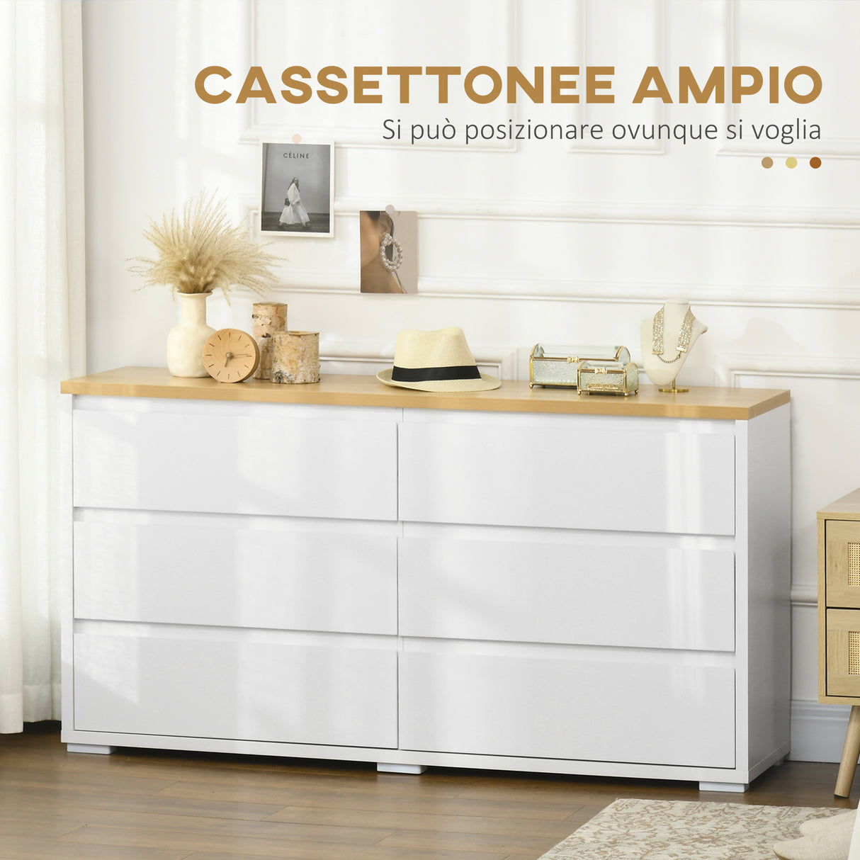 easycomfort easycomfort cassettiera 6 cassetti moderna in truciolato per camera da letto e ingresso 140x37x75cm