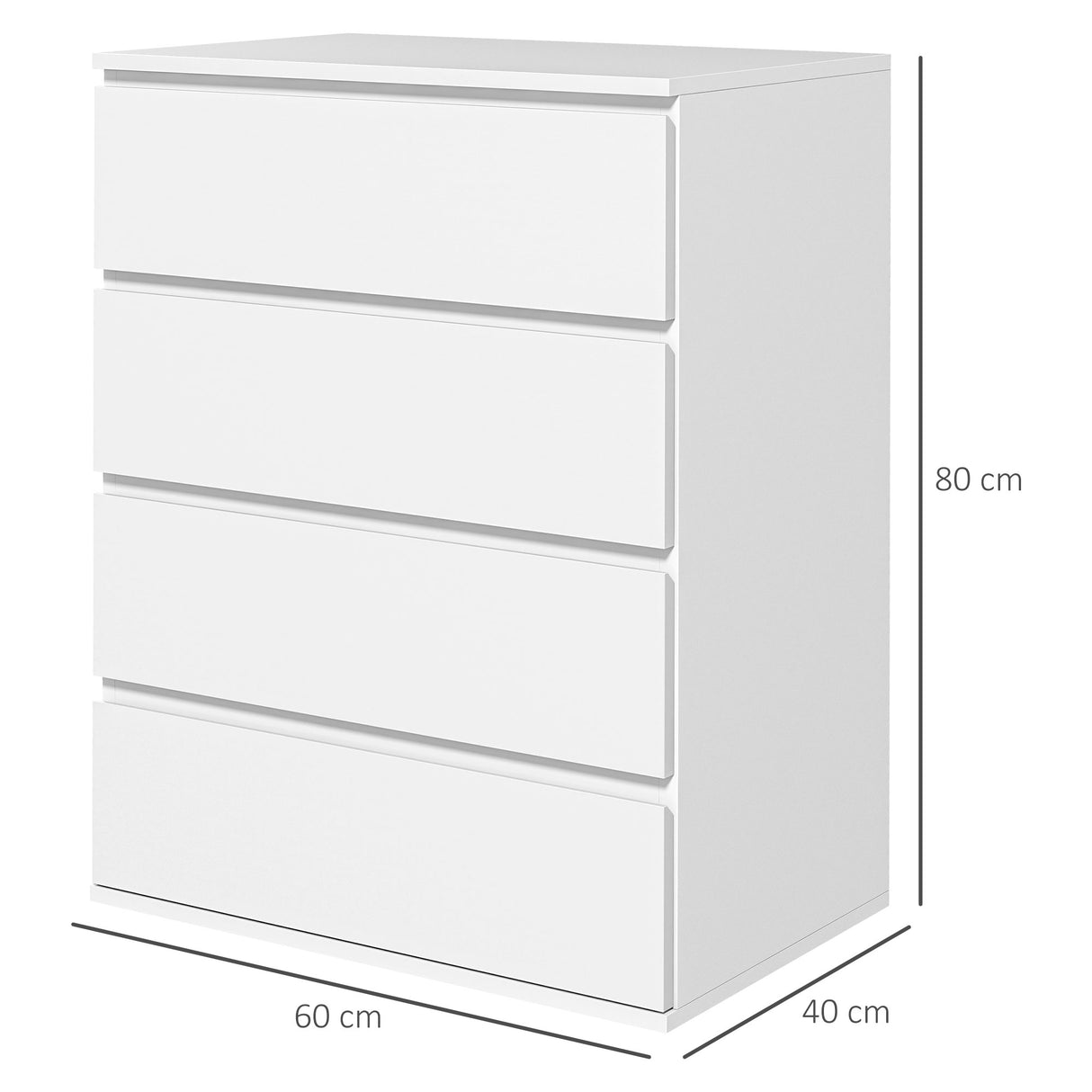 easycomfort easycomfort cassettiera 4 cassetti in truciolato con guide in metallo e maniglie scanalate 60x40x80 cm bianco
