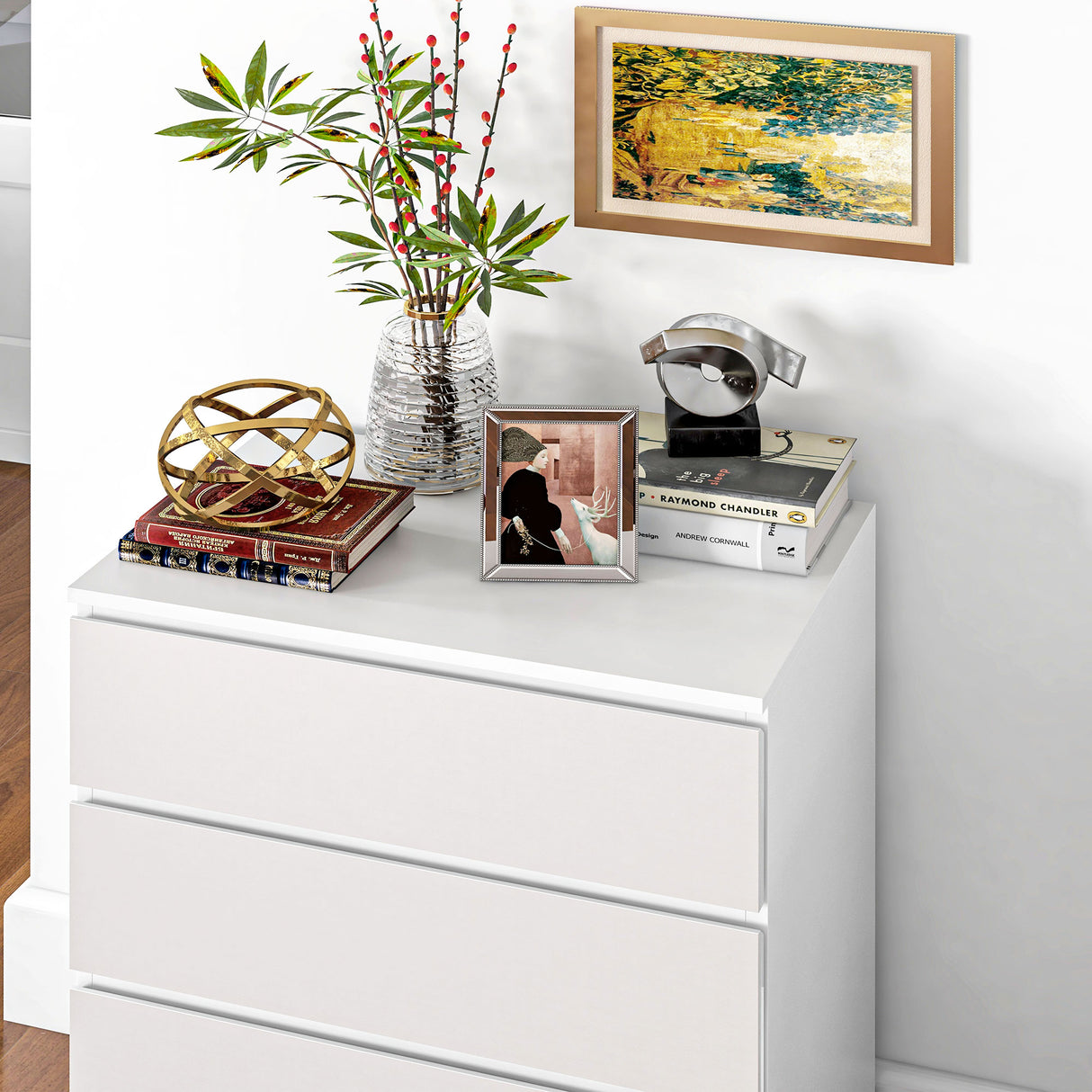 easycomfort easycomfort cassettiera 4 cassetti in truciolato con guide in metallo e maniglie scanalate 60x40x80 cm bianco
