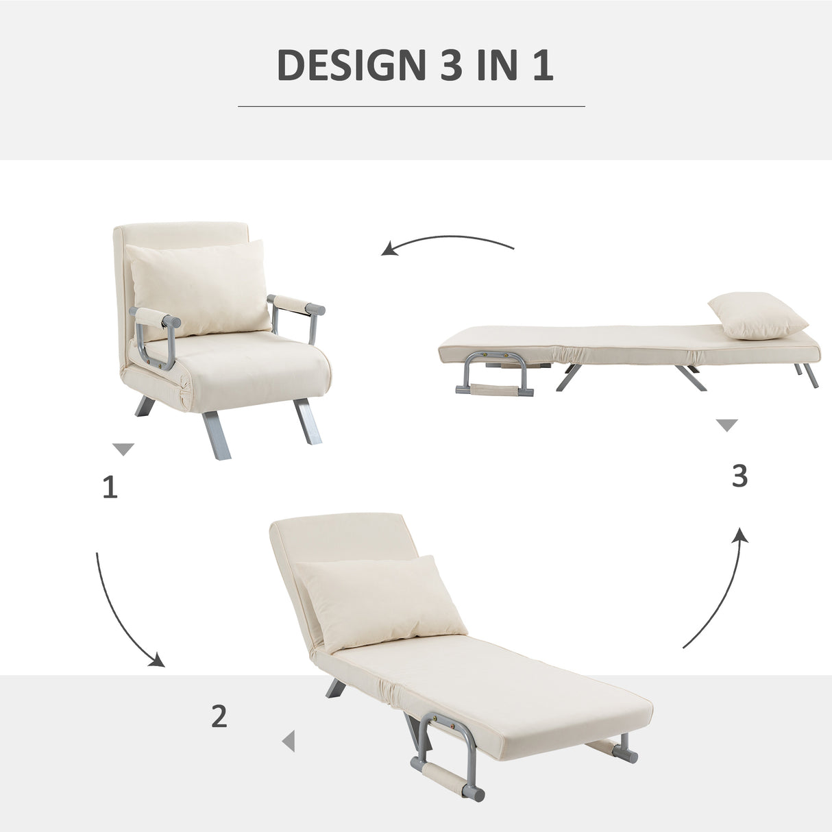 easycomfort easycomfort poltrona letto 2 in 1 con schienale inclinabile in 5 posizioni 656982cm beige