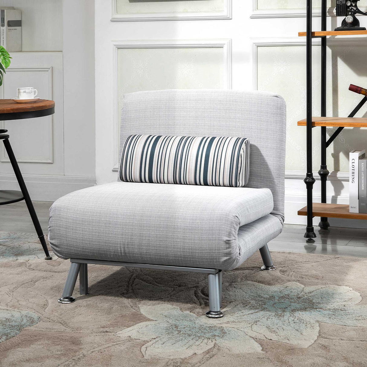 easycomfort easycomfort poltrona letto in ferro e cotone con cuscino a righe 75 x 70 x 75cm grigio ean 8055776914640