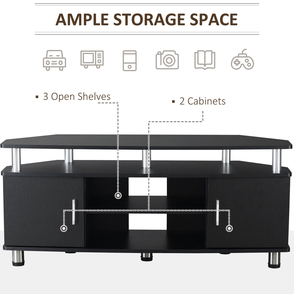 easycomfort easycomfort mobile porta tv classico da soggiorno con 2 ripiani e 2 armadietti in mdf e acciaio inox nero 120x39 5x52cm ean 8055776910765