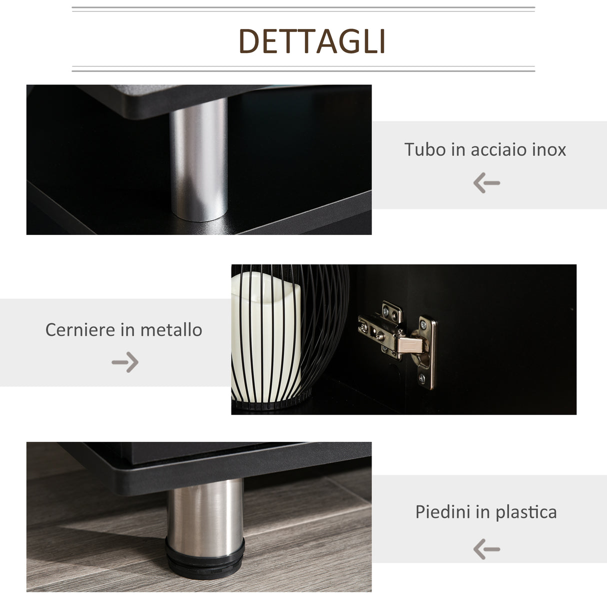 easycomfort easycomfort mobile porta tv classico da soggiorno con 2 ripiani e 2 armadietti in mdf e acciaio inox nero 120x39 5x52cm ean 8055776910765