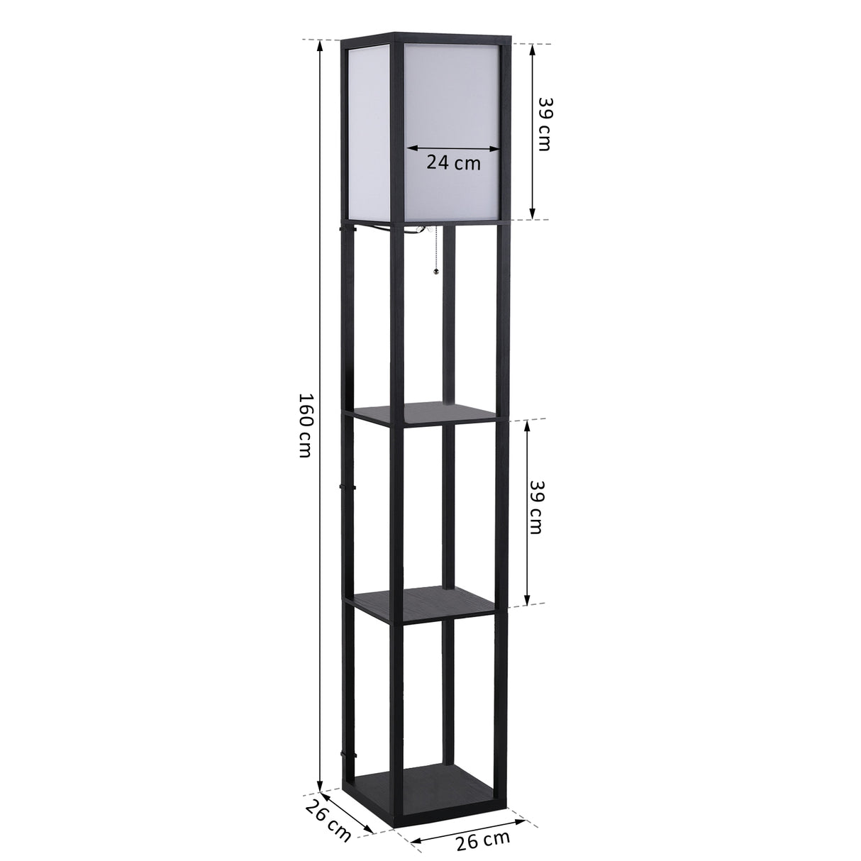easycomfort easycomfort lampada da terra moderna lampadina illuminazione interna salvaspazio con ripiani da soggiorno cotone mdf 26 x 26 x 160 cm nero e bianco ean 8054111846059