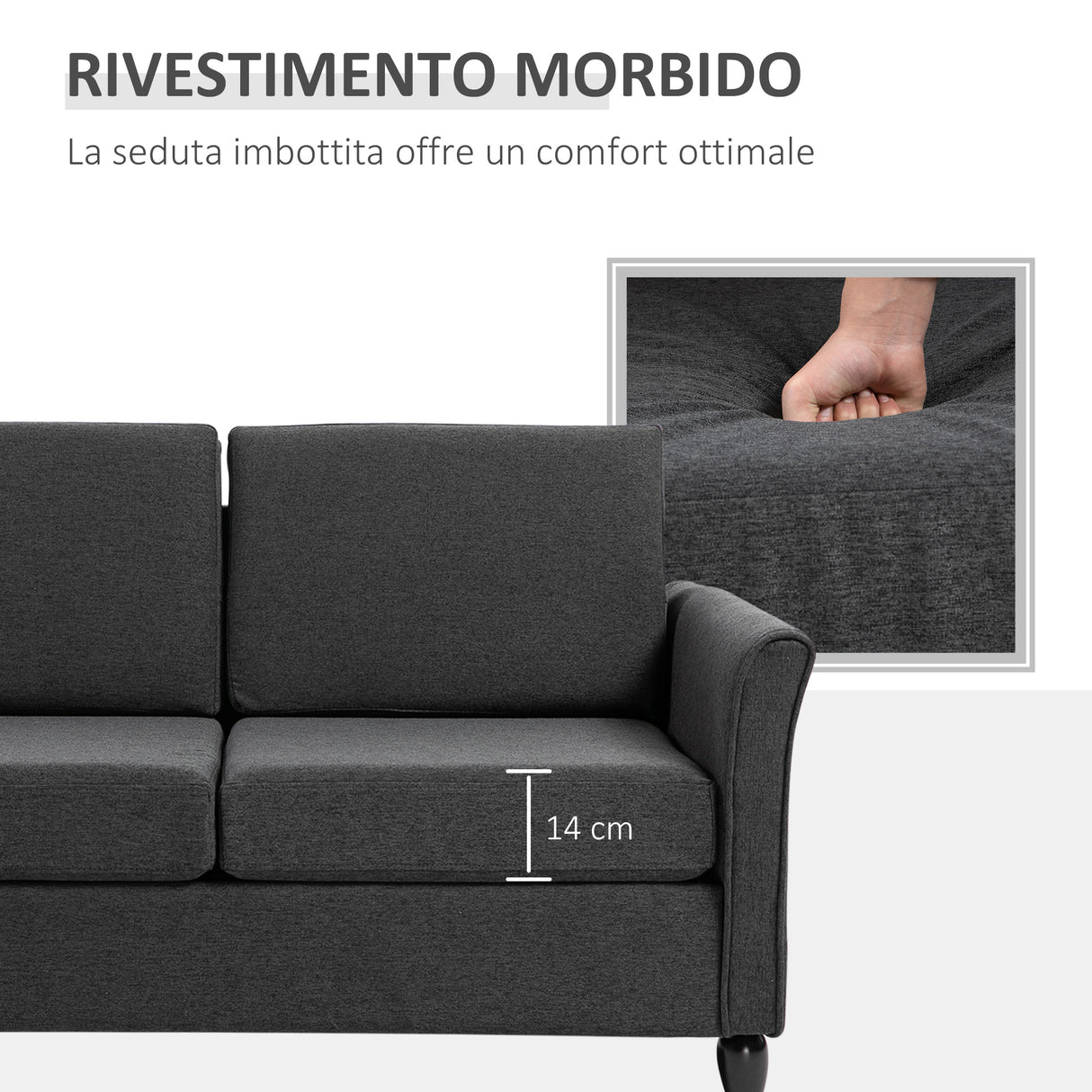 easycomfort easycomfort divano a 2 posti a seduta ampia con cuscini rimovibili da salotto in tessuto effetto lino e gommapiuma 141x70x78 cm grigio scuro e nero ean 8055776914503
