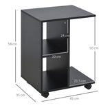 easycomfort easycomfort tavolino da salotto a c con 2 ripiani aperti e 4 ruote girevoli 45x35x58 cm nero