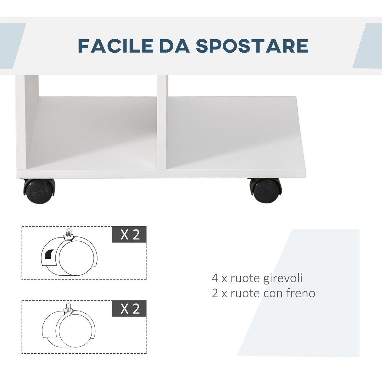 easycomfort easycomfort tavolino da salotto a c con 2 ripiani aperti e 4 ruote girevoli in truciolato 45x35x58cm bianco