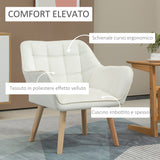 easycomfort easycomfort poltrona design scandinava in legno ed effetto velluto crema per soggiorno o ufficio 68 5x61x72 5 cm