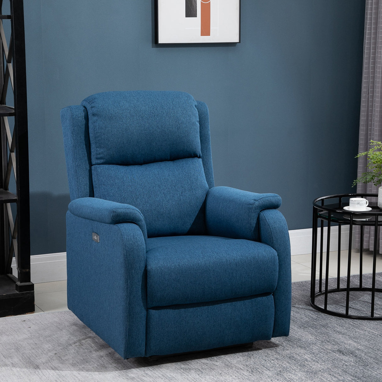 easycomfort easycomfort poltrona relax elettrica con schienale reclinabile 160 poggiapiedi e porta usb lino blu ean 8055776912745