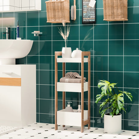 easycomfort easycomfort mobiletto bagno a 3 ripiani compatto in legno mdf bianco e bambu 27 5x20 8x74cm