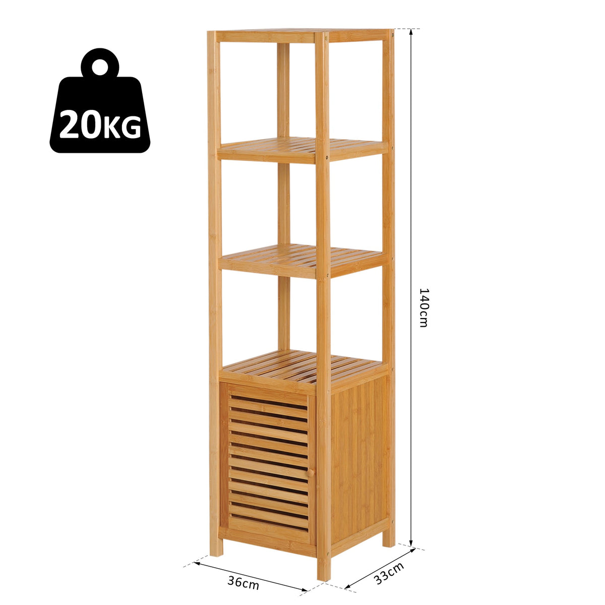 easycomfort easycomfort mobile alto bagnoterrazzo scaffale a torre in bambu 4 ripiani armadietto con anta 36x33x140cm color legno ean 8054111845311