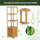 easycomfort easycomfort mobile alto bagnoterrazzo scaffale a torre in bambu 4 ripiani armadietto con anta 36x33x140cm color legno ean 8054111845311