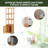 easycomfort easycomfort mobile alto bagnoterrazzo scaffale a torre in bambu 4 ripiani armadietto con anta 36x33x140cm color legno ean 8054111845311