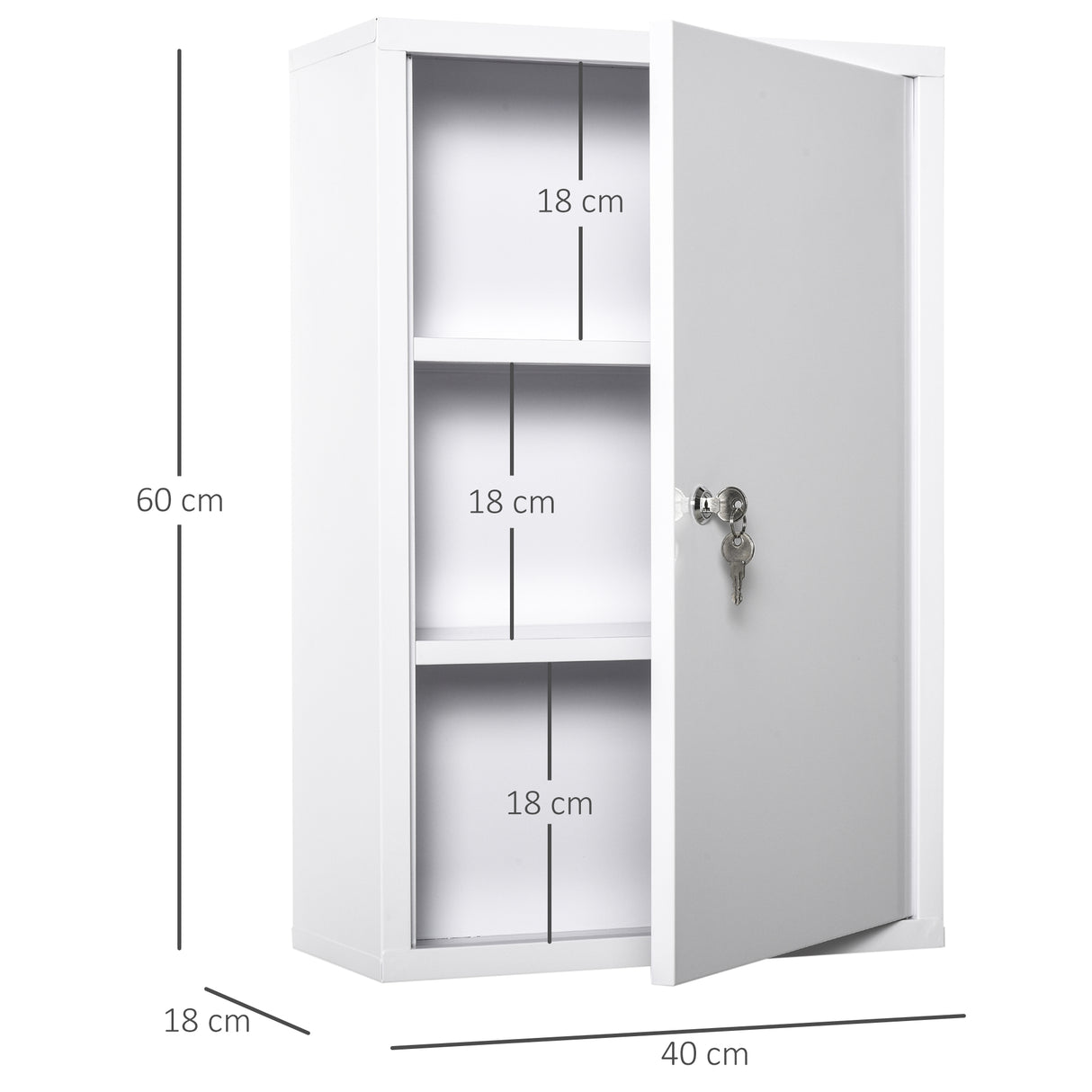 easycomfort easycomfort armadietto medicinali a 3 livelli in acciaio con 2 chiavi e montaggio a parete 40x18x60 cm bianco