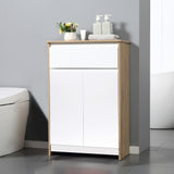 easycomfort easycomfort mobile bagno multiuso mobiletto da bagno con armadietto e cassetto salvaspazio color legno e bianco 60x30x90cm