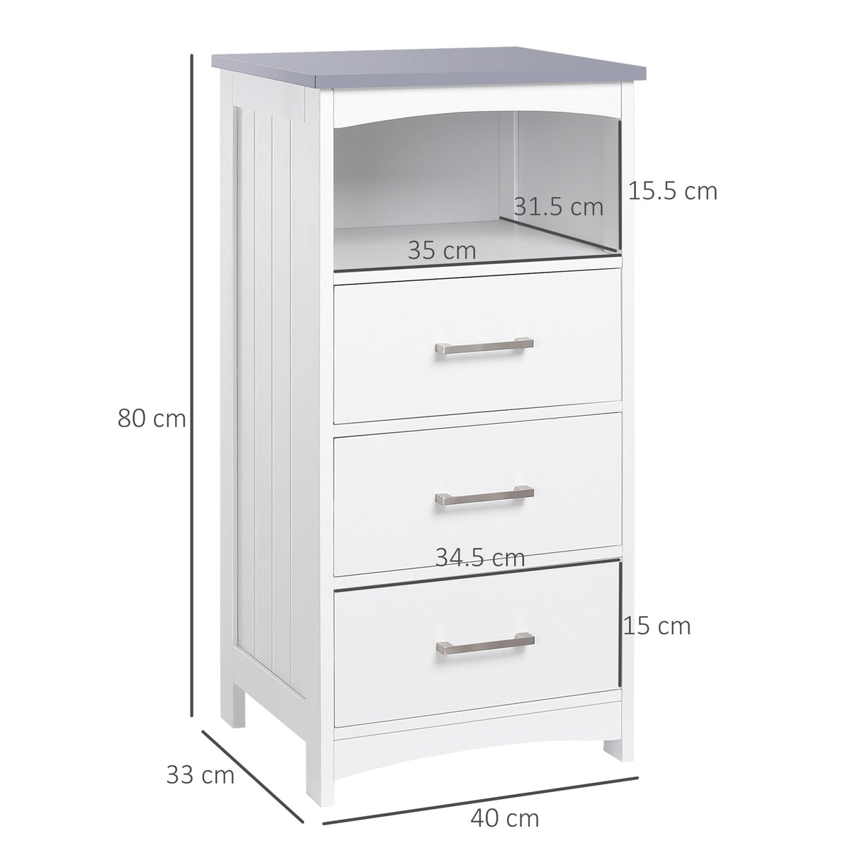easycomfort easycomfort mobiletto bagno con scaffale aperto e 3 cassetti in mdf 40x33x80cm bianco
