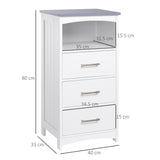 easycomfort easycomfort mobiletto bagno con scaffale aperto e 3 cassetti in mdf 40x33x80cm bianco