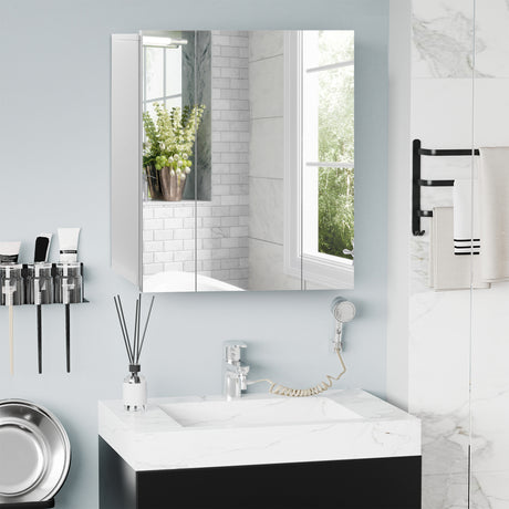 easycomfort easycomfort armadietto bagno con 3 ante specchiate e ripiani regolabili 70x15x60cm bianco