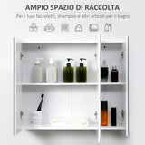 easycomfort easycomfort armadietto bagno con 3 ante specchiate e ripiani regolabili 70x15x60cm bianco