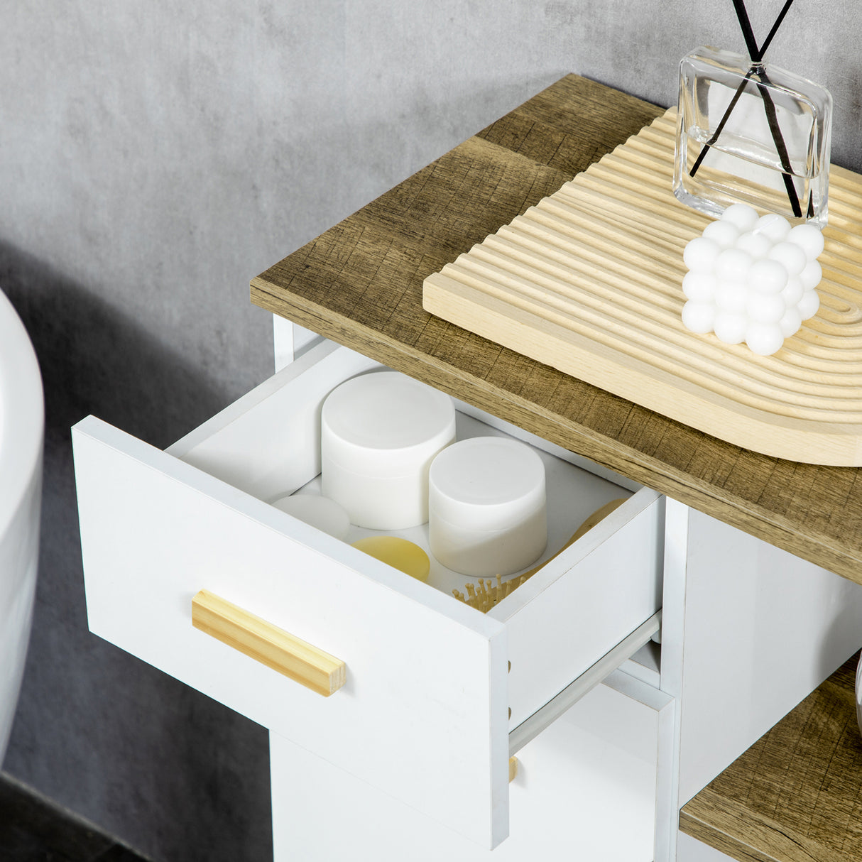 easycomfort easycomfort mobile bagno moderno con armadietto cassetto e ripiani in legno 50x30x89cm bianco