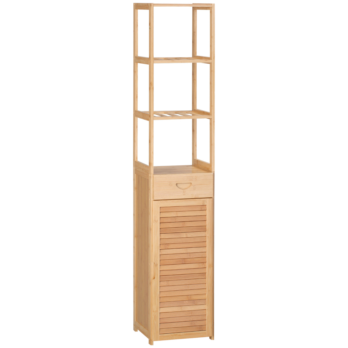 easycomfort easycomfort mobile bagno alto in bambu con 3 ripiani aperti un cassetto e un armadietto 32x30x163 cm color legno