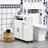 easycomfort easycomfort mobiletto bagno con porte scorrevoli ripiano regolabile e 4 ruote in truciolato e lega di alluminio 70x20x71cm