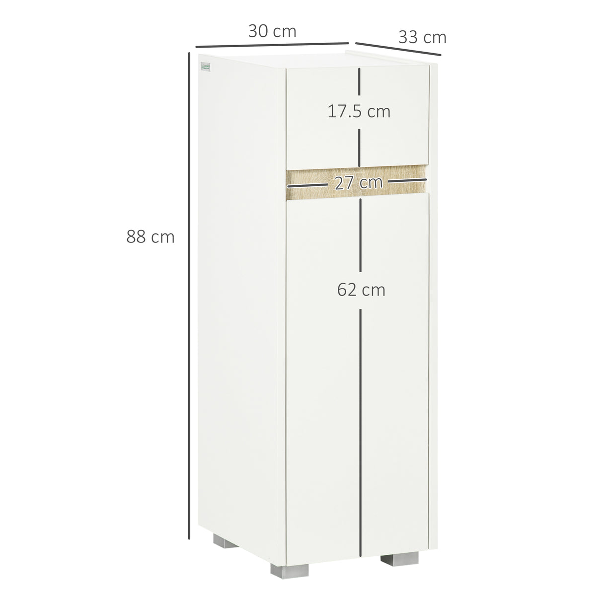 easycomfort easycomfort mobiletto bagno con cassetto e armadietto con mensola regolabile in legno 30x33x88cm bianco