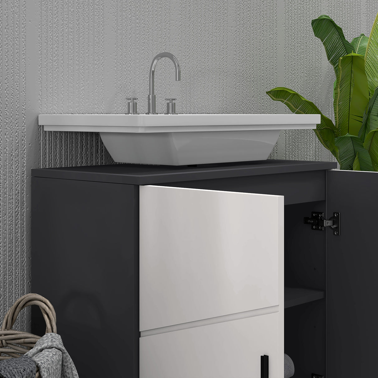 easycomfort easycomfort mobile sottolavabo bagno in legno con armadietto 2 ante 60x30x60cm grigio