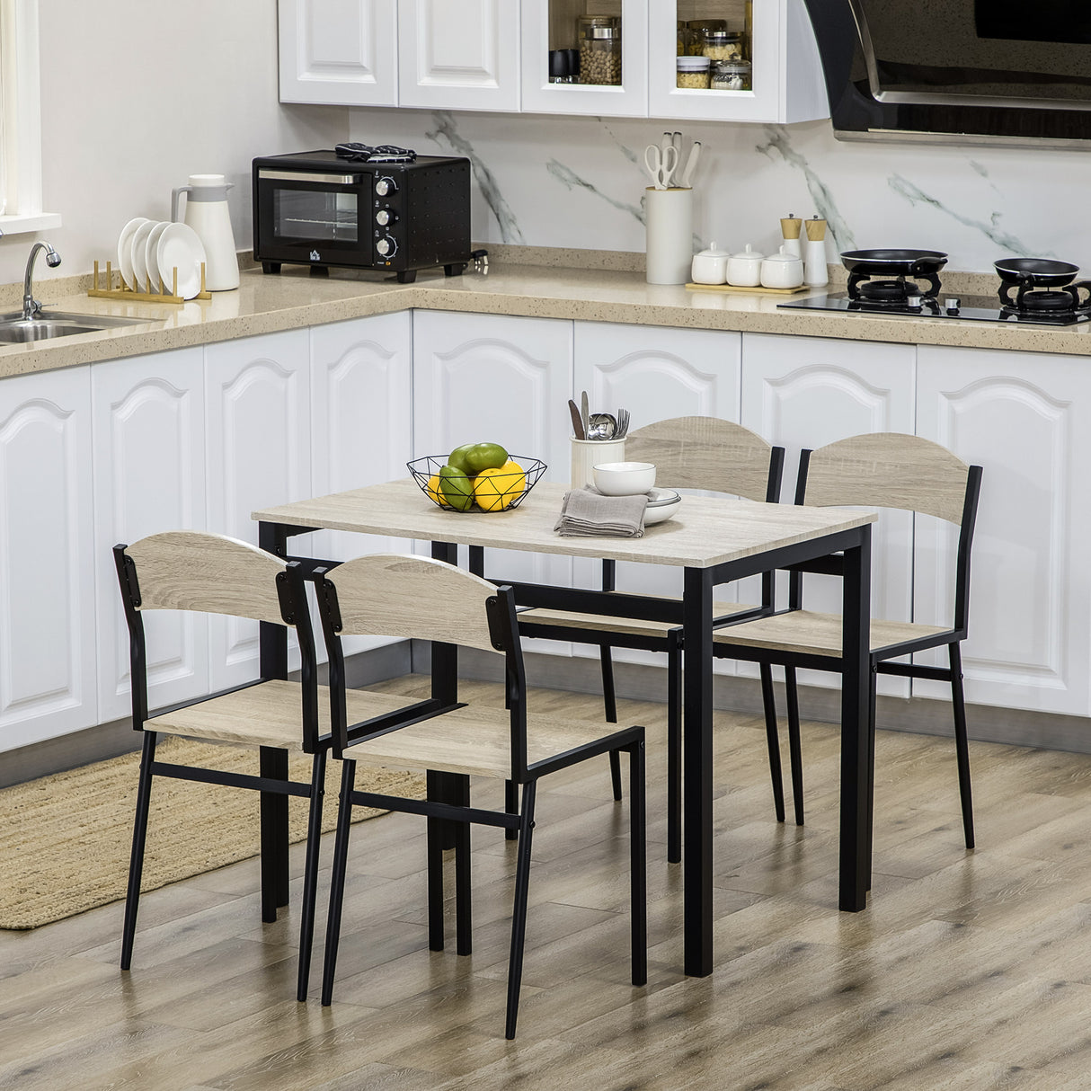 easycomfort easycomfort set da pranzo con tavolo rettangolare e 4 sedie in acciaio e mdf nero e rovere