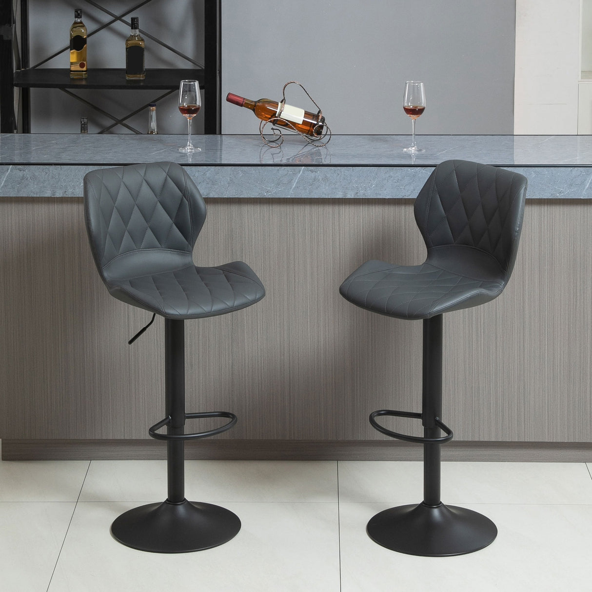 easycomfort easycomfort set di 2 sgabelli da bar alti in finta pelle con altezza regolabile sgabelli cucina girevoli con schienale e poggiapiedi 44x50 5x90 110cm grigio