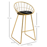 easycomfort easycomfort set 2 sgabelli da bar alti con schienale e poggiapiedi per salotto o cucina stile moderno cuscino in velluto e struttura in metallo 52 5x47x97cm nero e oro