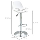 easycomfort easycomfort set 2 sgabelli da bar girevoli con schienale poggiapiedi e altezza regolabile 38x42x82 104cm bianco