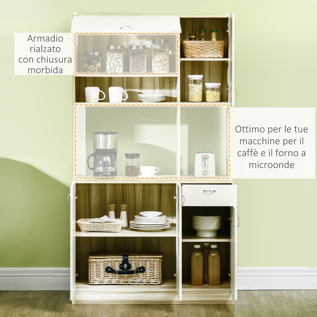 easycomfort easycomfort mobile buffet a 4 porte per cucina con 3 armadietti cassetto e piano dappoggio in truciolato 102x48x180 cm