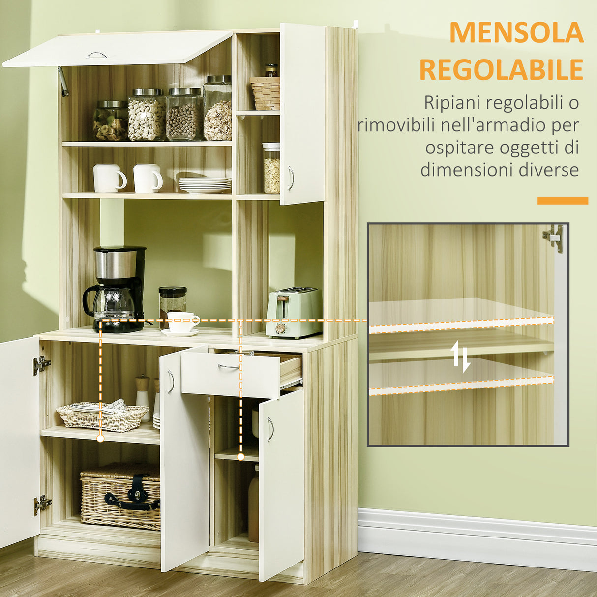 easycomfort easycomfort mobile buffet a 4 porte per cucina con 3 armadietti cassetto e piano dappoggio in truciolato 102x48x180 cm