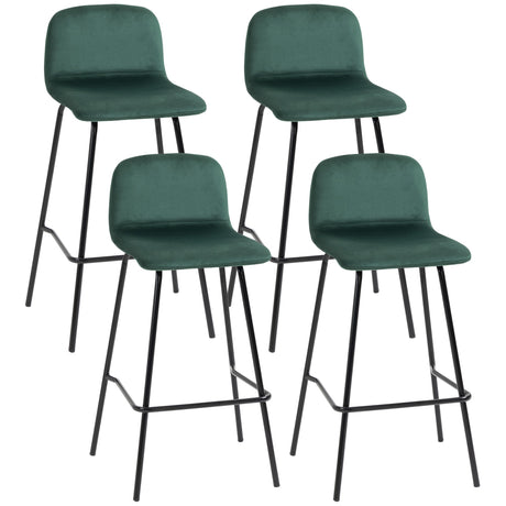 easycomfort easycomfort set 4 sgabelli alti con poggiapiedi per cucina e bar in poliestere vellutato acciaio e gommapiuma 40x45 5x94 cm