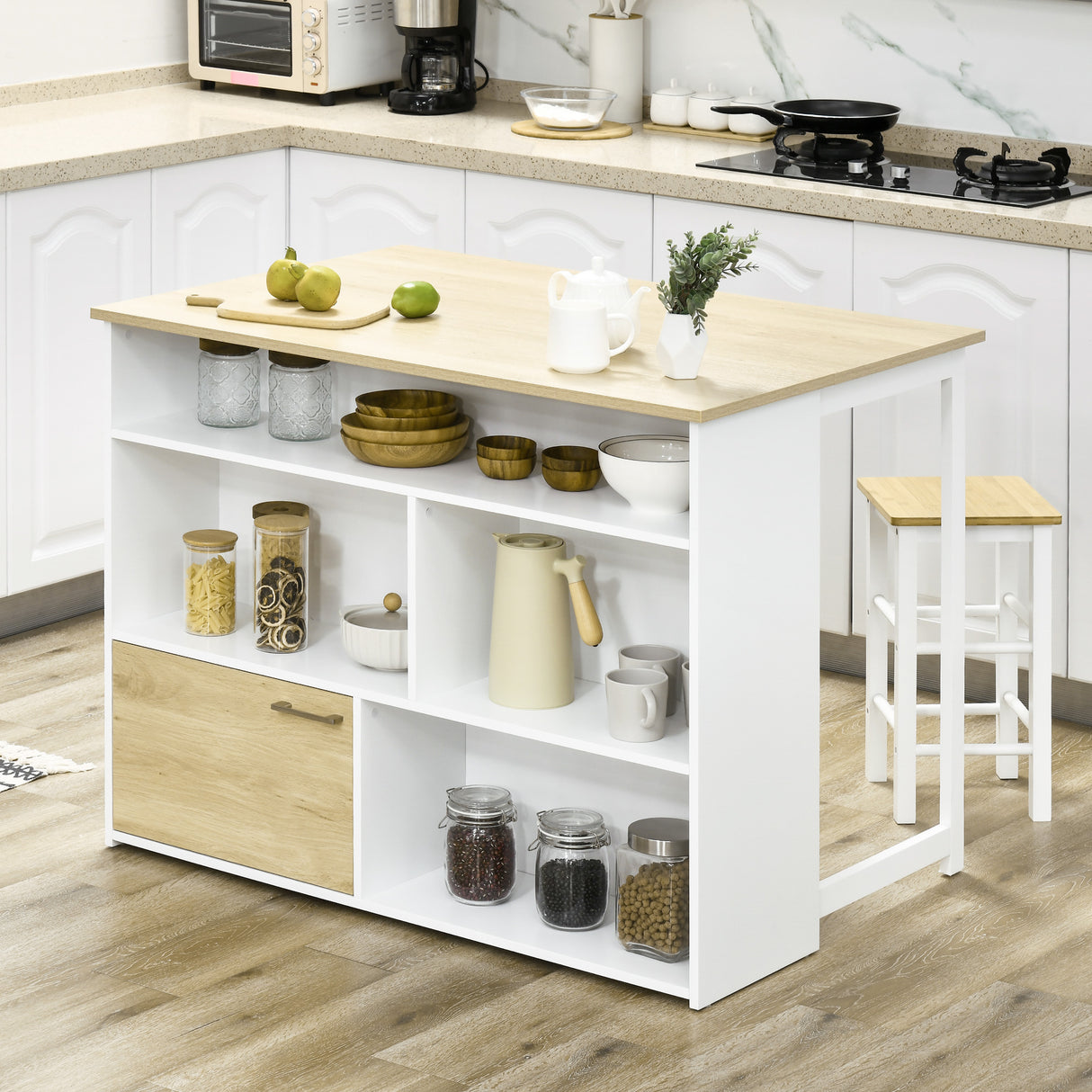 easycomfort easycomfort tavolo da bar moderno in mdf per 2 persone con 4 ripiani aperti e armadietto 116x79 5x91 cm