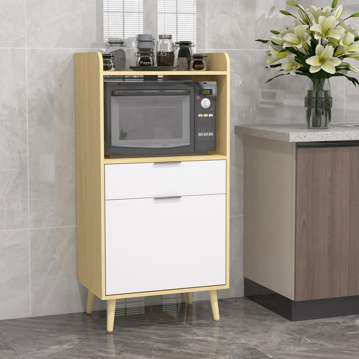 easycomfort easycomfort mobiletto per microonde in truciolato con ripiano superiore cassetto scorrevole e armadietto 58x40x118 cm