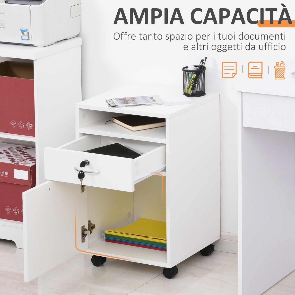 easycomfort easycomfort cassettiera per ufficio in legno con 2 chiavi cassetto armadietto e 4 ruote ean 8054111842020