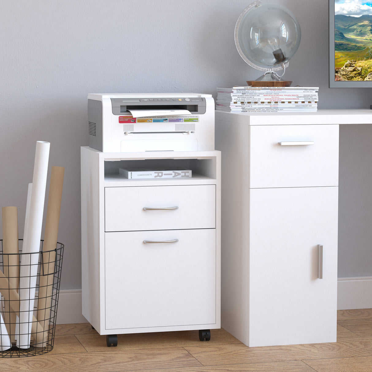 easycomfort easycomfort cassettiera portadocumenti da ufficio in legno bianco con 2 cassetti 4 ruote ominidirezionali 40 x 35 x 60cm ean 8054111845441