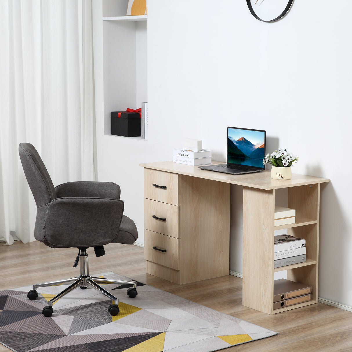 easycomfort easycomfort scrivania pc moderna per camera con 3 cassetti e 3 scaffali in legno per casa e ufficio 120x49x72cm