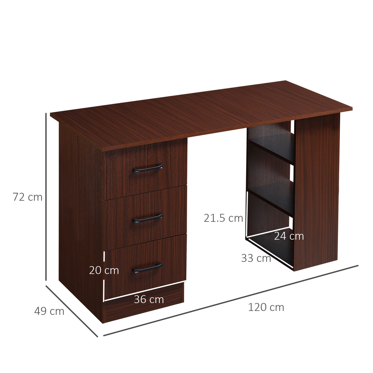 easycomfort easycomfort scrivania ufficio con 3 cassetti e 3 ripiani reversibili in legno 120x49x72cm noce