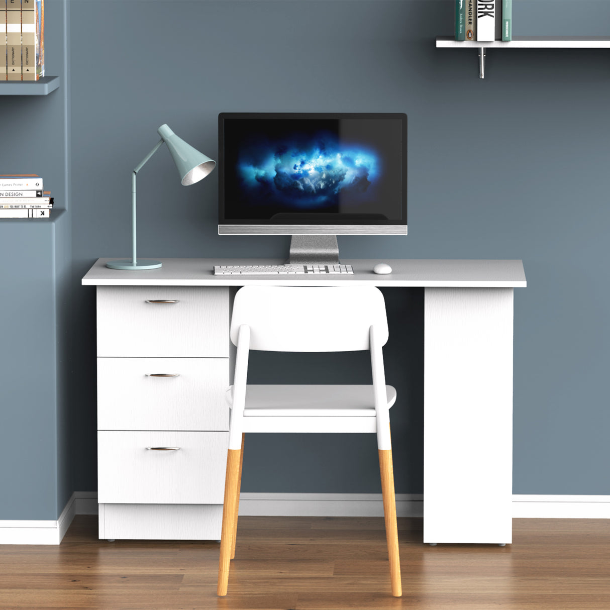 easycomfort easycomfort scrivania porta pc con 3 cassetti e 3 ripiani scrivania per camera e ufficio in legno 120x49x72cm bianco ean 8054111847582