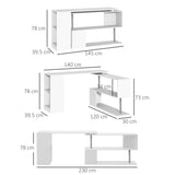 easycomfort easycomfort scrivania moderna angolare e girevole con libreria tavolo da pranzo in truciolato bianco 140x120x78 cm ean 8054144130217