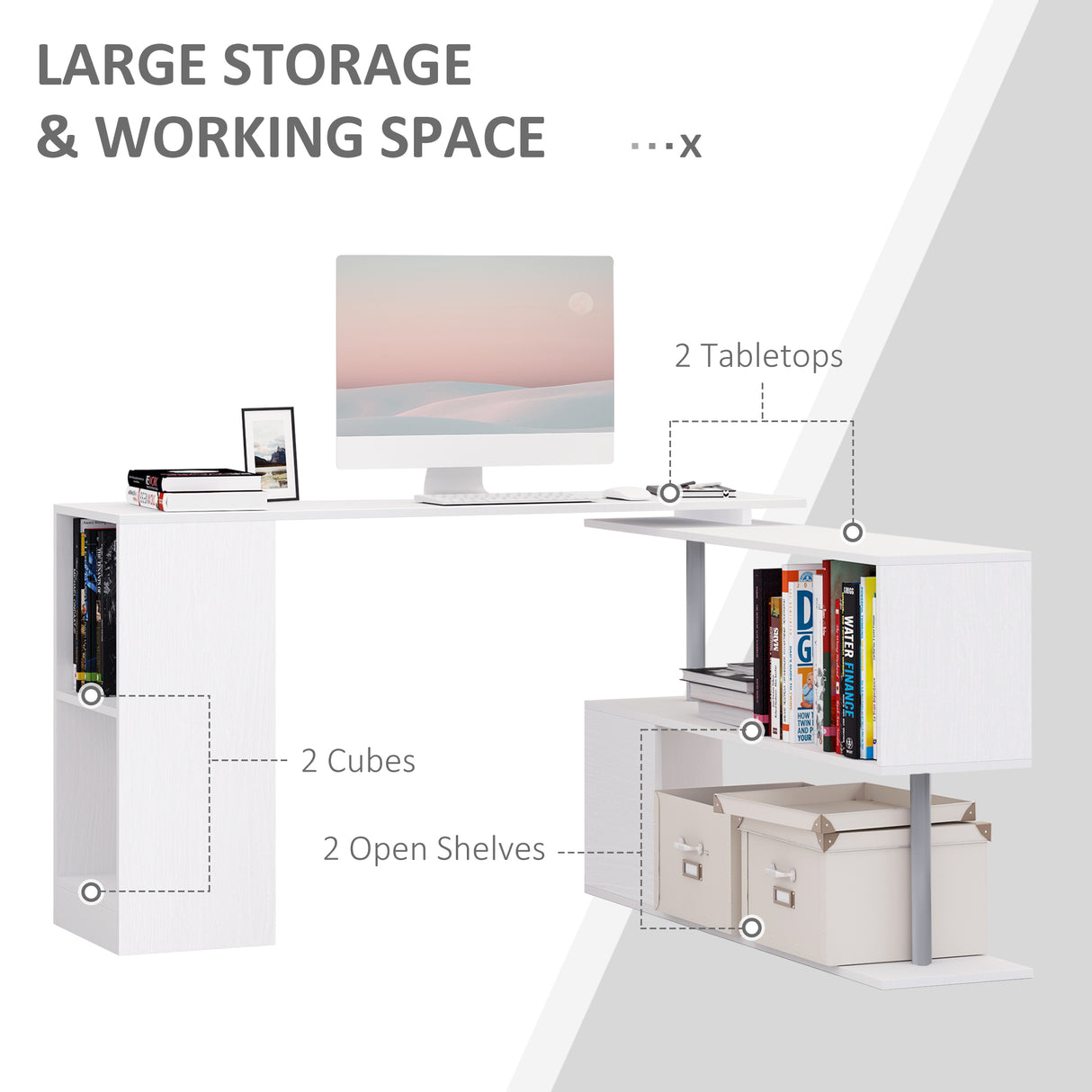 easycomfort easycomfort scrivania moderna angolare e girevole con libreria tavolo da pranzo in truciolato bianco 140x120x78 cm ean 8054144130217