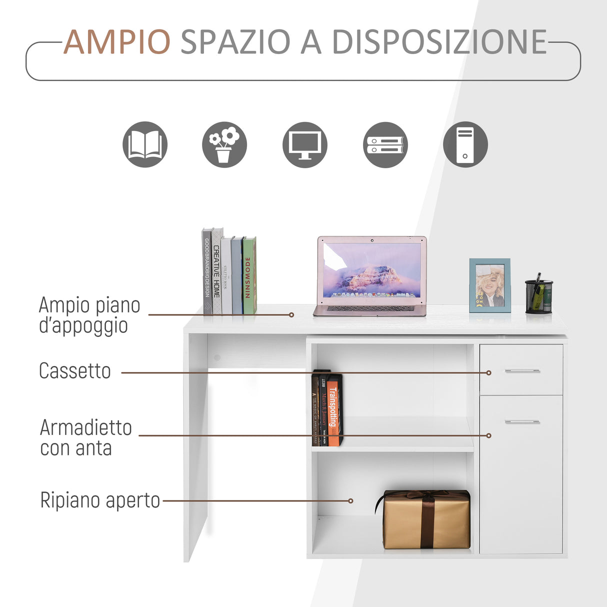 easycomfort easycomfort scrivania angolare con cassetti estraibile e scaffale girevole 360 bianca ean 8054111842532