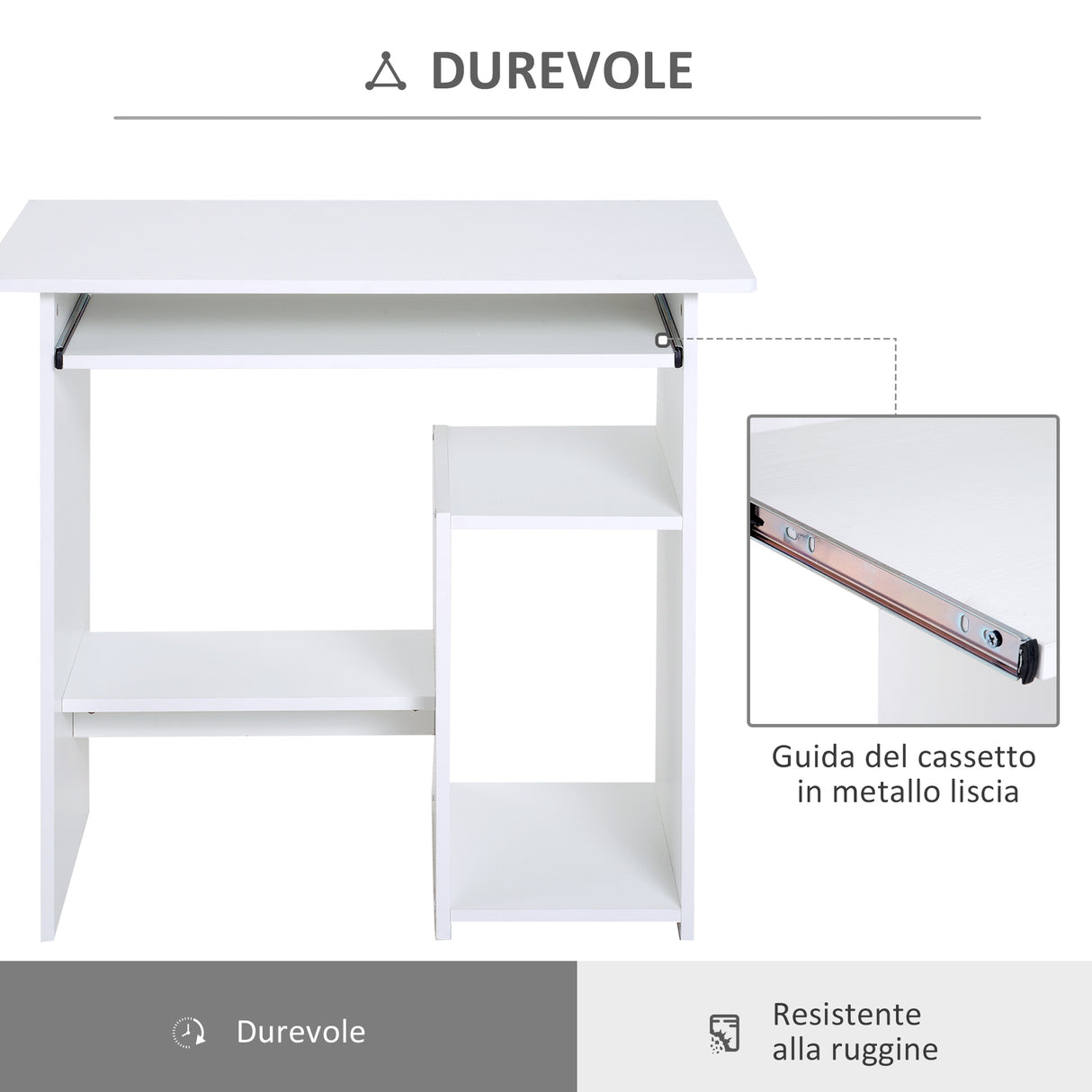 easycomfort easycomfort scrivania per computer porta pc moderna salvaspazio scrivania da uffcio con ripiano per cpu e mensola tastiera estraibile in legno 80x45x75cm bianco