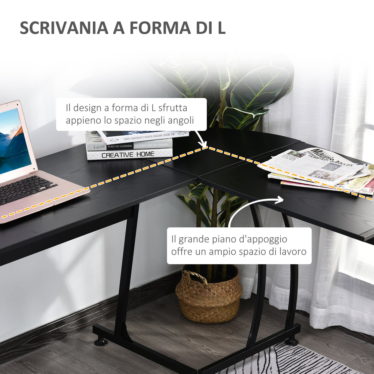 easycomfort easycomfort scrivania angolo in legno e metallo nera 112 5 x 152 x 74cm ean 8054144131795
