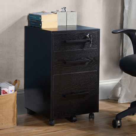 easycomfort easycomfort cassettiera portadocumenti da ufficio schedario con 3 cassetti e serratura in legno nero 39 2 x 40 x 65 4cm ean 8054111849296